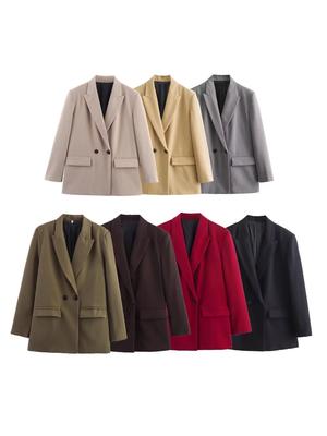 TAOP&ZA Women's 2026 Spring Double-Breasted Loose Suit Jacket