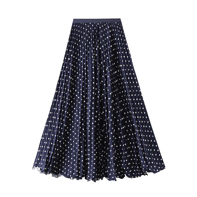 Women's Pleated Midi Skirt Chiffon Elastic High Waist Long Skirts Swing A-Line Boho Flowy Skirts Outfits Casual Beach Ruffled Maxi Skirt for Women