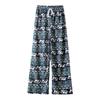 Women Casual Pants Wide Leg Elephant Print Elastic Waist Adjustable Drawstring Loose Fit Trousers Travel Work Daily Wear