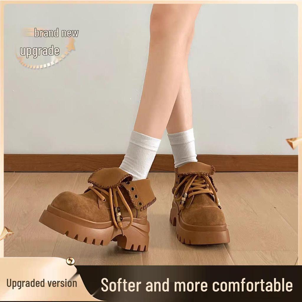 British-Style Petite Platform Martin Boots - Women's Vintage Autumn Short Boots with Height-Enhancing Slimming Effect