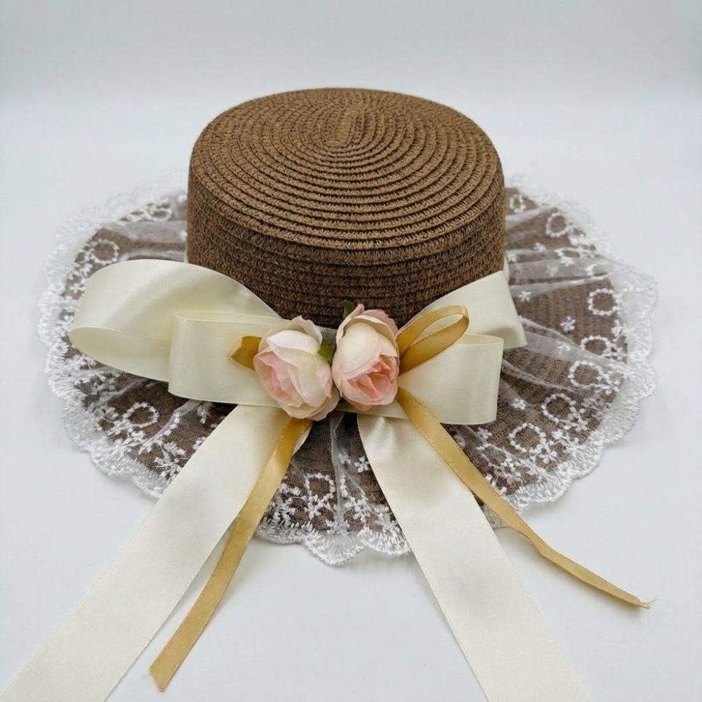 Breathable Lace Sunshade Cap Butterfly Knot Straw Beach Hat Fashion Summer Sun Hat Outdoor