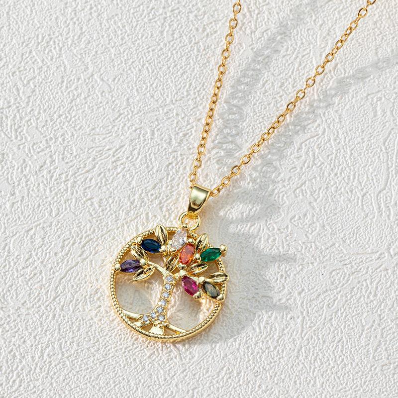 Modische Ausgesägte Lebensbaum Anhänger Halskette Gold Zirkon Schlüsselbein Kette Zarte Damen Halskette