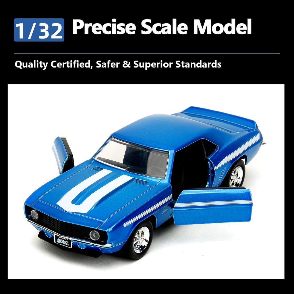 JADA Toys Diecast Car 1:32 FF 1969 Chevrolet Camaro-Free Rolling Candy 3005C Blue Window Box With J Hook Fast & Furious JD34443