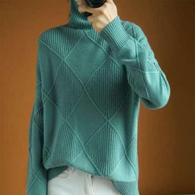 High Neck Sweater Women's Pullover Warm Winter Long Sleeve Pullover Top Loose Fit Thick Knit Sweaters