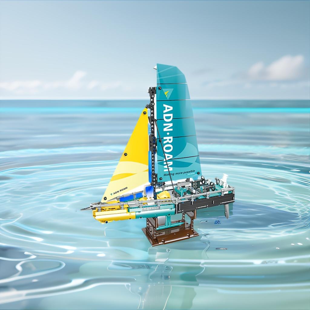 Sailboat building block set, creative building block model ornament, with support stand, suitable for gifting and collection.