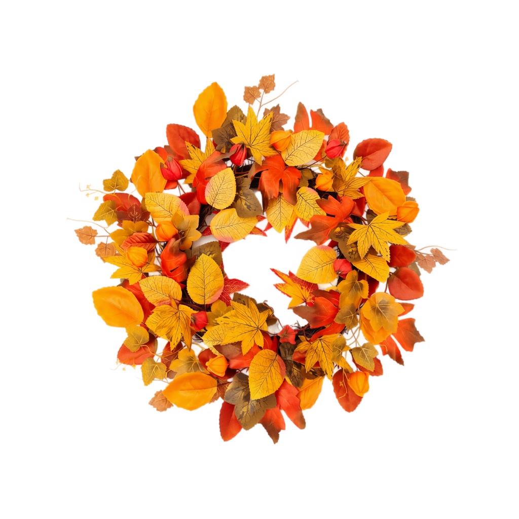 50cm Autumn Maple and Currant Artificial Leaf Wreath with Mixed Leaf Shapes and Berry Accents for Seasonal Home Decoration