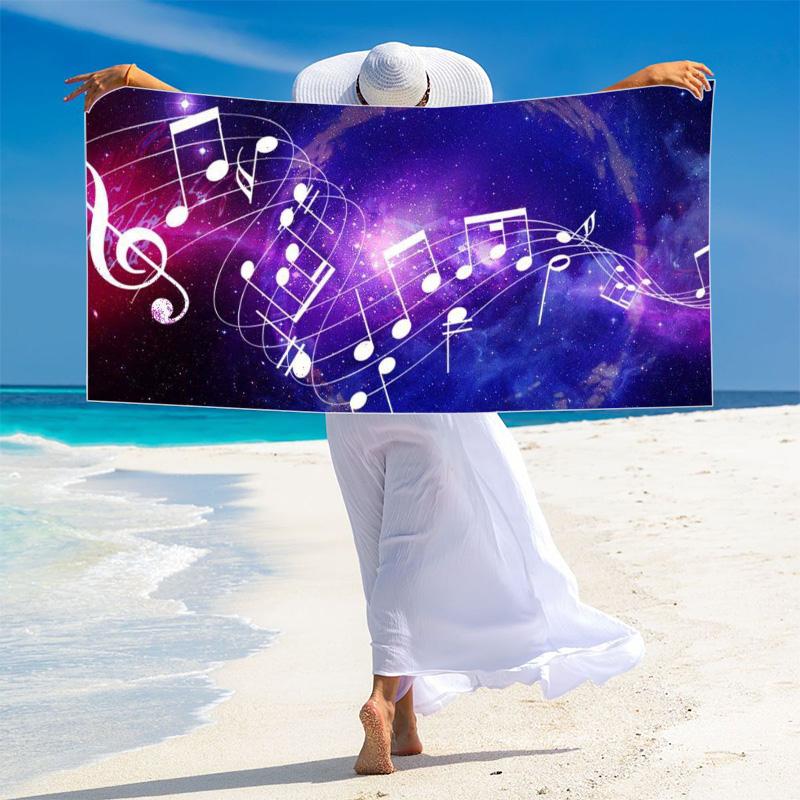 Music Print Beach Towel, Large Soft Quick Dry Towel for Beach Camping Swimming