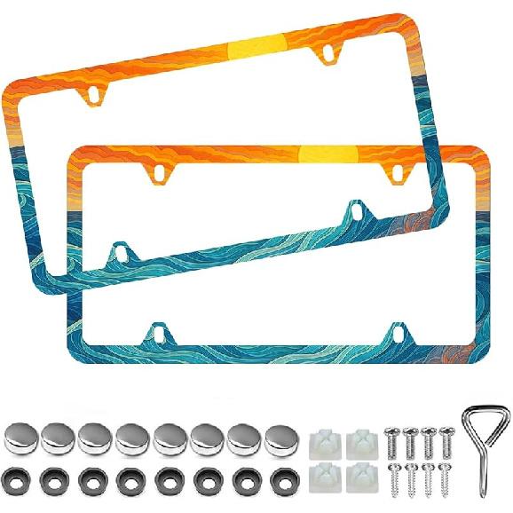 Elegant Faux Floral License Plate Frame - Unobstructed Narrow-Edge 2 Packs Universal Stainless Steel Car License Plate Frames Holder Solid Holder