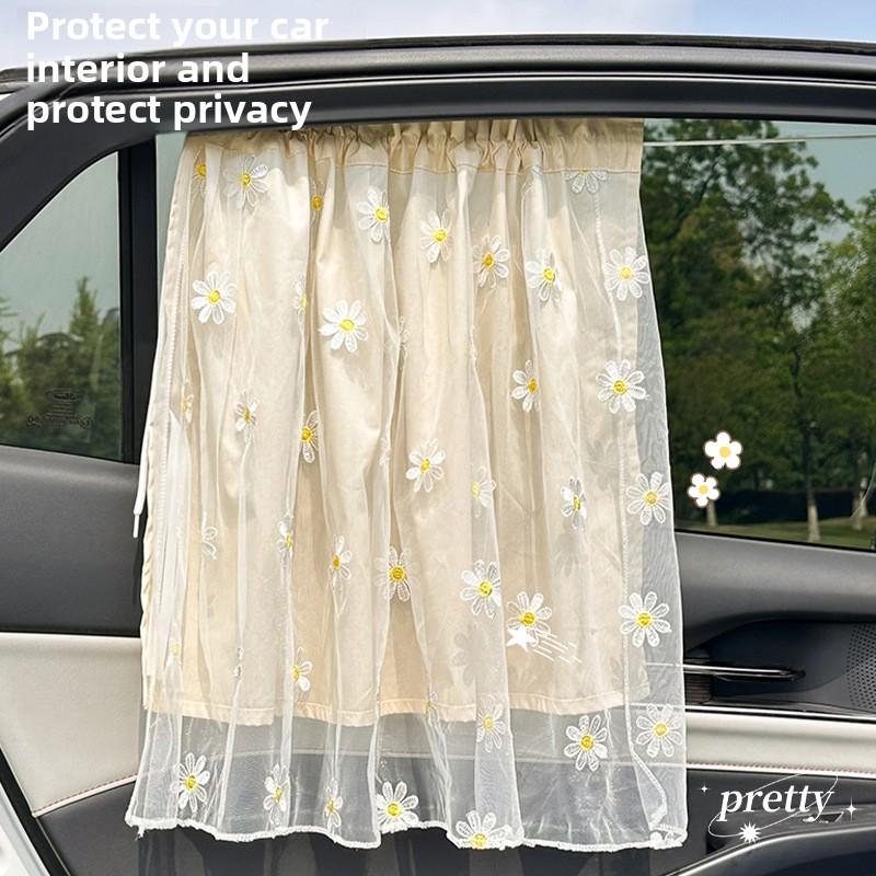 Car curtains Universal Cotton Embroidered Car Side Window Curtain - UV Protection Sunshade for Travel & Outdoor Use