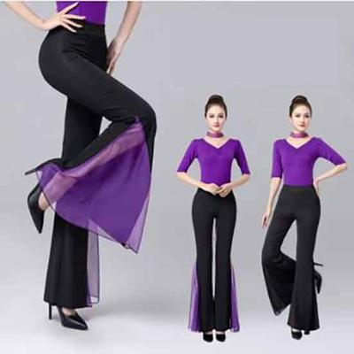 Four Seasons Women Dance Yoga Performance Elegant Wide Leg Trousers Flared Pants Practice Pole  Costume Latin Ballroom Belly Dance Pants