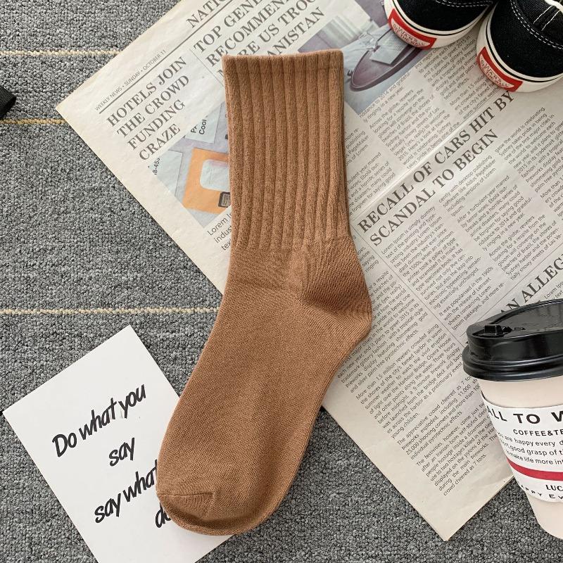 6 Pairs Women's Casual Comfortable Mid Length Socks Spring Summer Fashionable Versatile Solid Color Long Tube Sports Socks