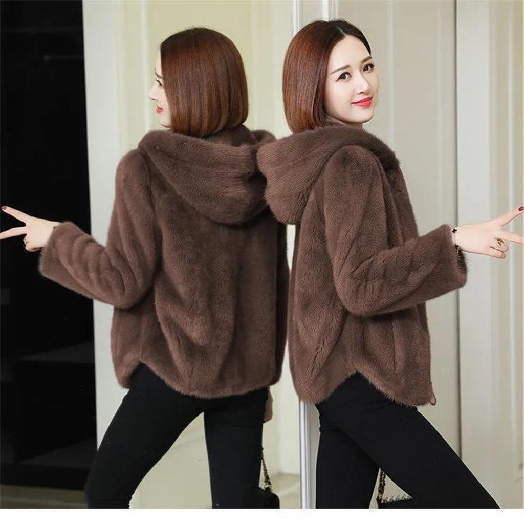 Padded double-sided coral velvet autumn and winter loose hooded warm jumper women's zip jacket