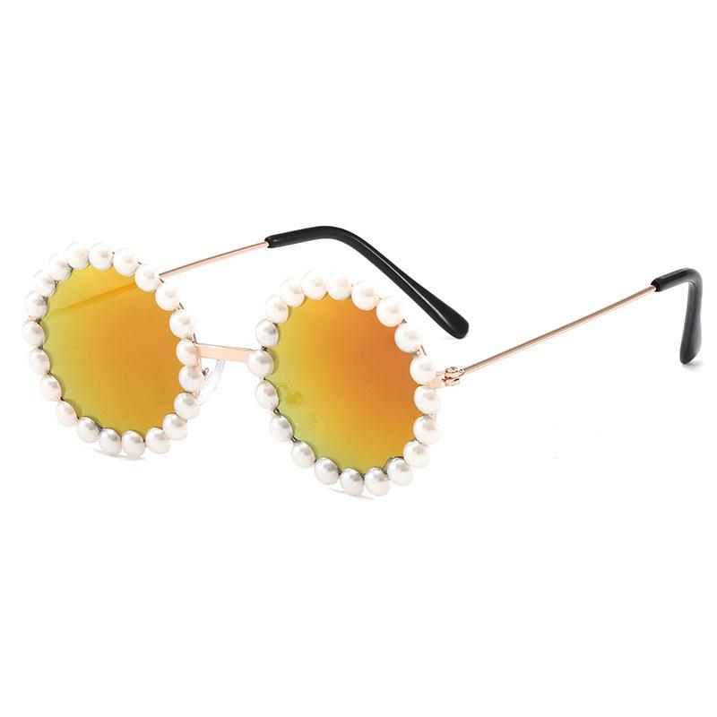 

New Sticky Pearl Children s Sunglasses B138 Fashionable Baby Street Shooting Trendy Round Frame Glasses красный