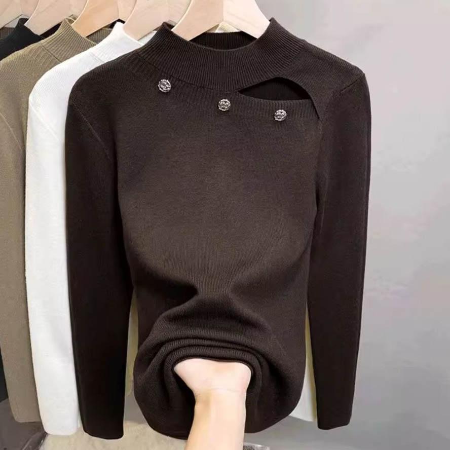 Sweater for Women Autumn Winter Thickened Warm Knitted Stretchy Long Sleeve Oversize Tops