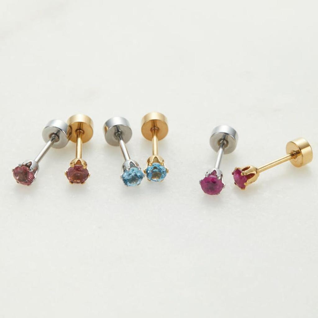 Chirurgischer Edelstahl Naturstein 3mm Einzelohr Einzeln verkauft Schraubverschluss Flache Rückseite Einzelstein 6 Krappen Ohrringe für Damen und Herren [Piena]