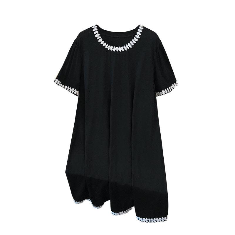 Plus Size Slimming Mid-Length Loose Dress for Women - Round Neck, Sizes 200/300/350 Jin, Style 7117