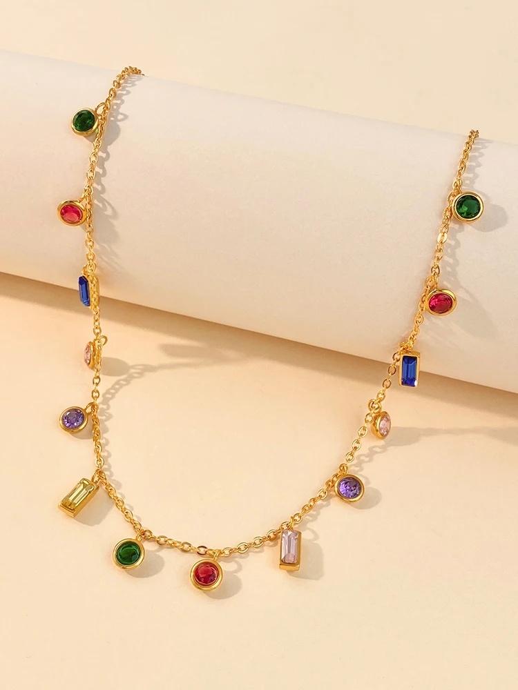 925 Sterling Silver Simple classic Zircon Colorful Necklace Bracelet Set For Women Anniversary Party High Quality Fine Jewelry