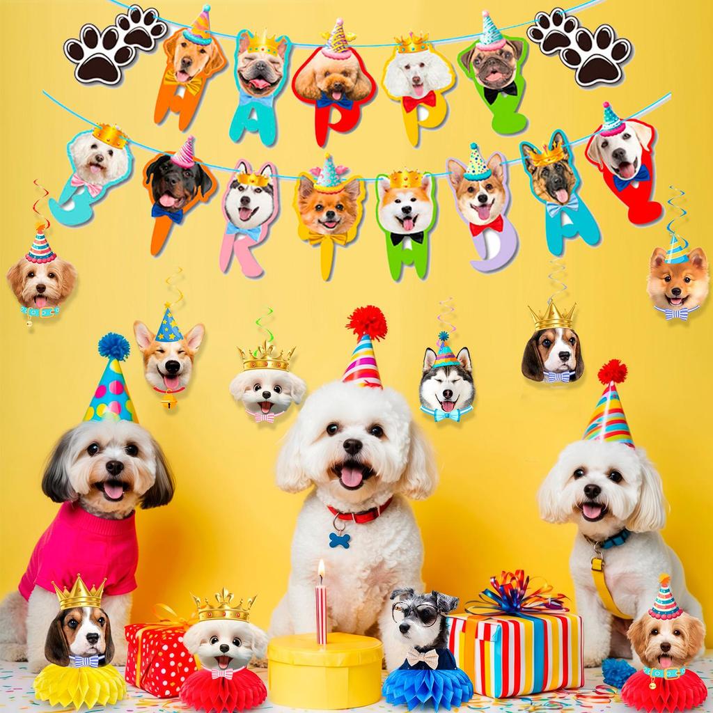Dog Hanging Swirls Decorations Banner 25 Pcs Birthday Party Decorations - Dog Birthday Party Honeycomb Centerpieces Banner Hanging Swirls for Kids