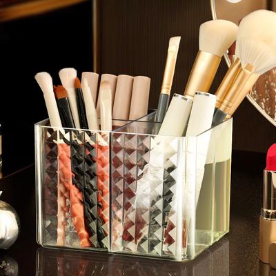 4Grid Clear Acrylic Makeup Brush Holder Desk Cosmetic Organizer Lipstick Storage Box Nail Polish Display Stand Rack Jewelry Case