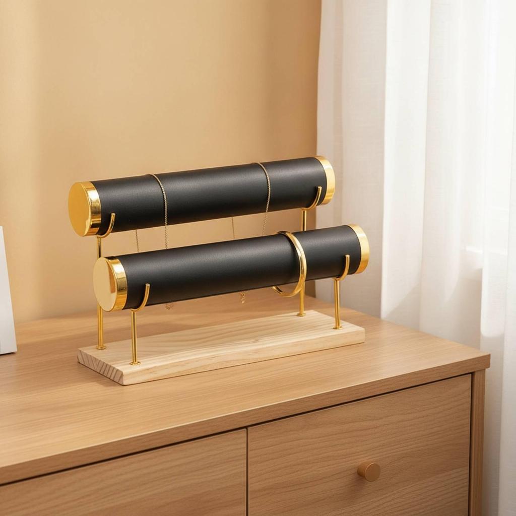 Versatile Freestanding Jewelry Display Rack with Wooden Base Sturdy Bangle