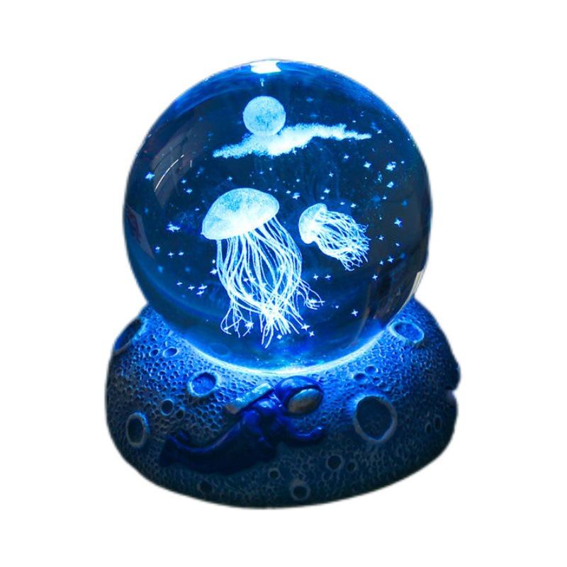 Cosmic 3D Crystal Ball Night Light with Seven-Color Resin Base