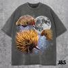 Trzy kolczatki Retro Graficzny T-shirt, Vintage Kolczatka Księżycowa Koszulka, Zabawny Kolczasty Mrówkojad Koszulka, Unikalny Zwierzęcy T-shirt, Luźny Top, Dziwny Prezent