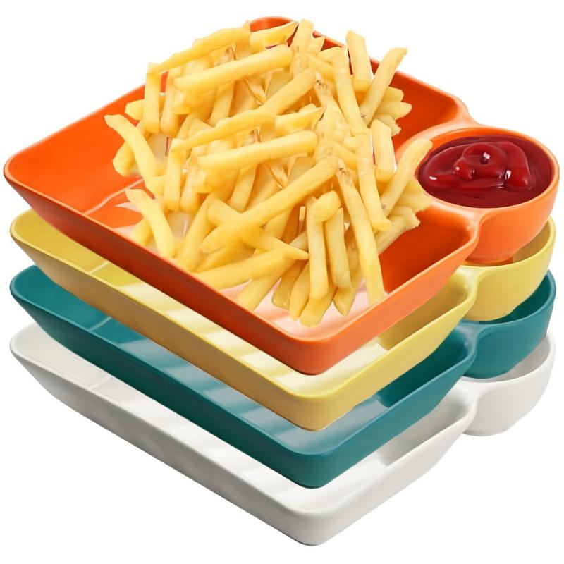 Divided Plates French Fries Square Dumpling Plate With Vinegar Plates Snack Dish 2-Grid Spices Dessert Christmas Tableware Home