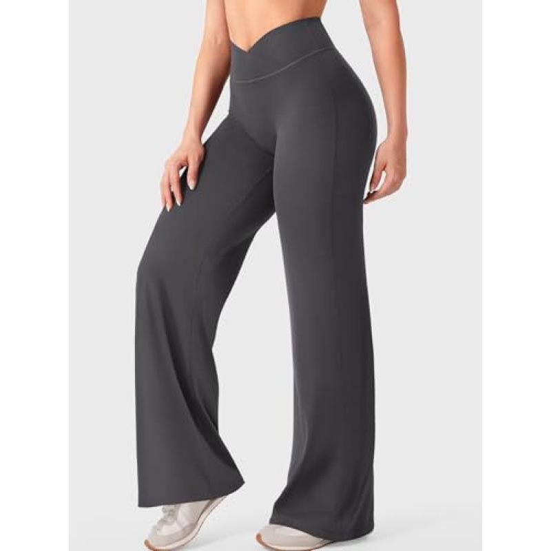 Cross V-Waist Wide-Leg High Elasticity Quick-Dry Yoga Pants for Pilates and Dance