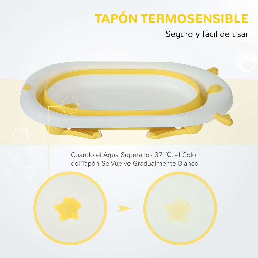 Foldable Baby Bathtub, Newborn to 3 Years, Heat-Sensitive Plug, Cushion, 81.5x50.5x23.5 cm