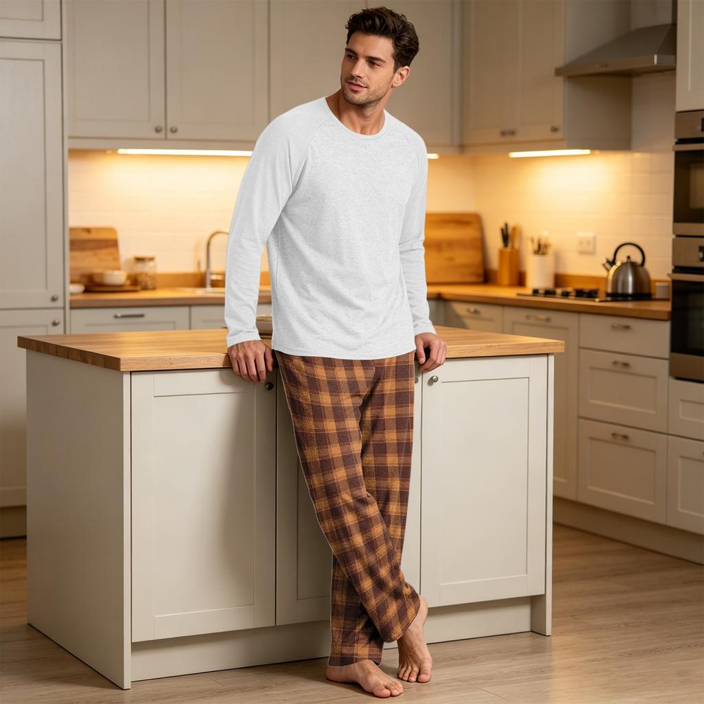 Men's Long Sleeve Pajama Set for Home Sleepwear Wear