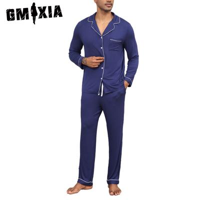 Pigiama da uomo per Primavera, Estate e Autunno Set Manica Lunga Collo a Polo Cardigan Monocolore Abbigliamento per la casa