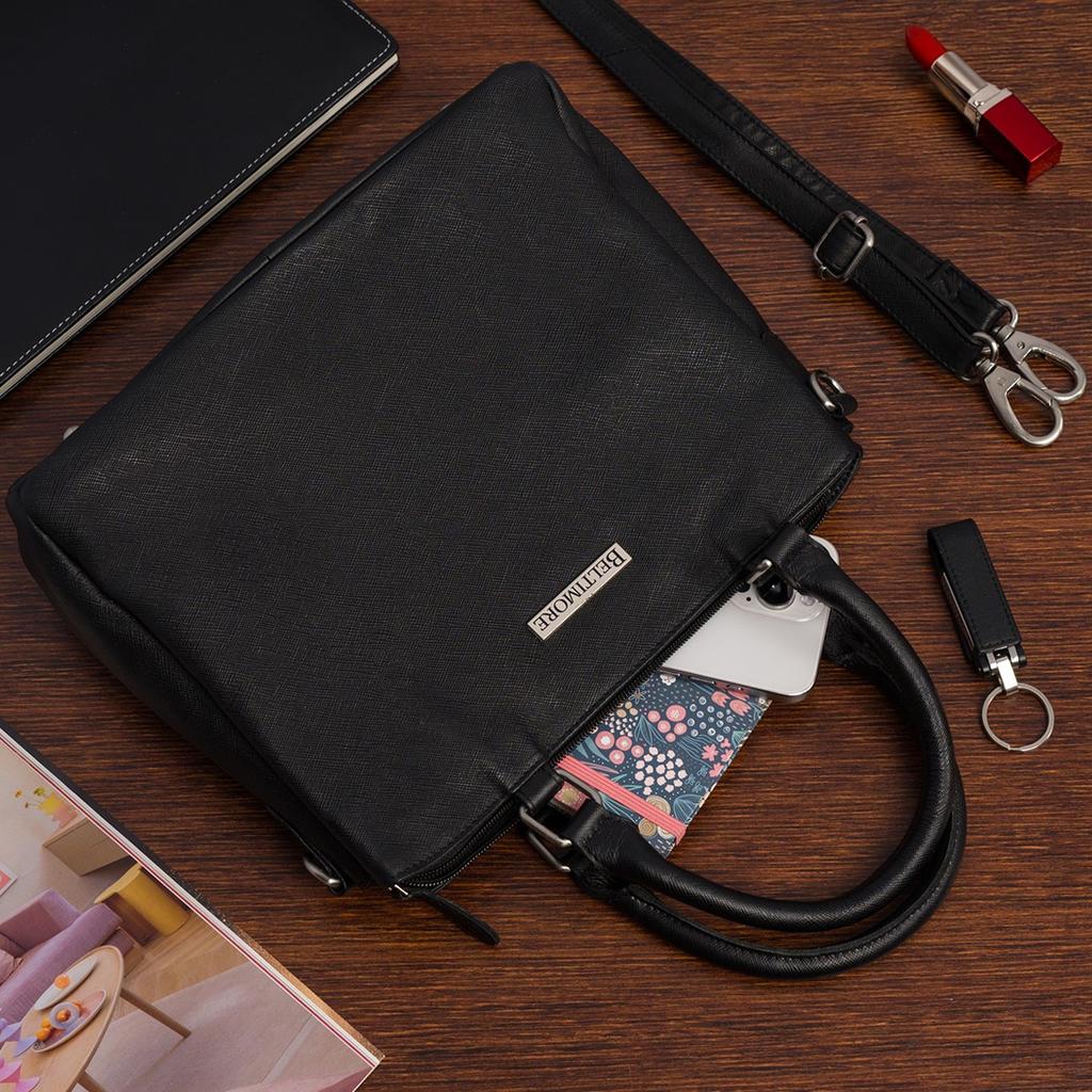 Torebka damska skórzana kuferek torba na ramię pojemna skóra naturalna czarna Beltimore N29