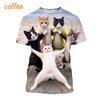 Funny Cute Cat 3D Printing T-Shirt Animal Creative Personality Interesting Street Round Neck Short Sleeve Tees Tops
