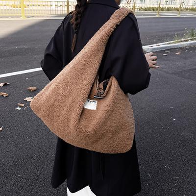 2025 Autumn and Winter New Fashionable and Simple Plush Portable Tote Bag Women's Soft Waxy Large-capacity Commuting Shoulder Armpit Bag