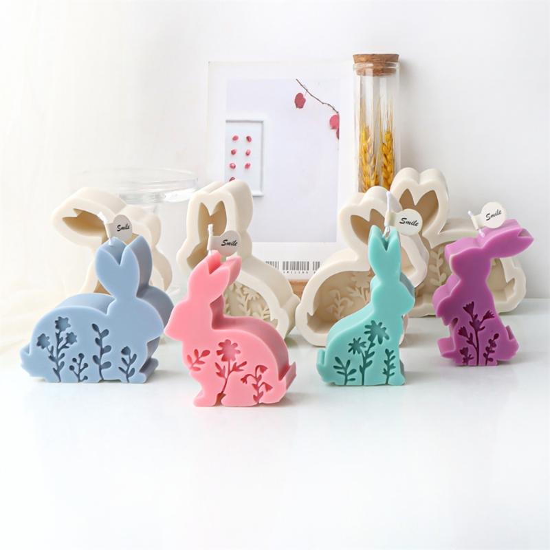 Embossed Flower Rabbit Silicone Mold DIY Wax Candle Molds Aromatherapy Casting Mould Handmade Animal Theme Ornament