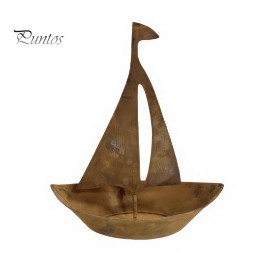 Vintage Style Garden Ornament Rustic Iron Sailboat Planter, Metal Nautical Flowerpot for Succulents Herbs, Weather Resistant Planter 3D Boat