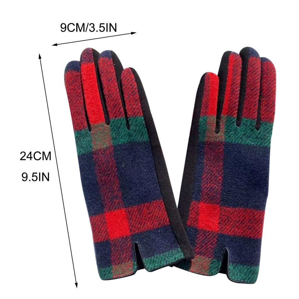 Winter Plaid Gloves Touchscreen Warm Fleece Lining Embroidered Flowers Windproof Non Slip Grips Cold Weather Hand Protection