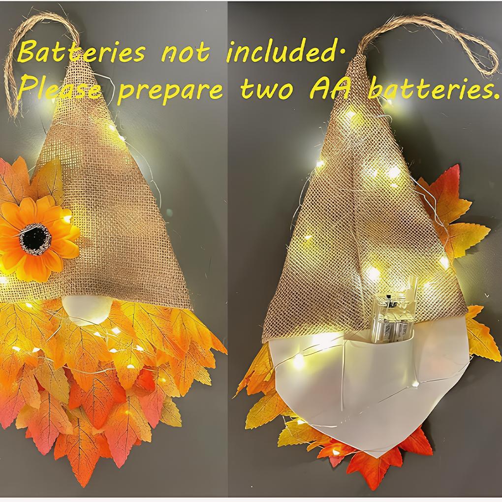 Hot! Christmas Wreath for Front Door, Lighted Gnome Christmas , Artificial Santa Xmas Hanging Sign for Door