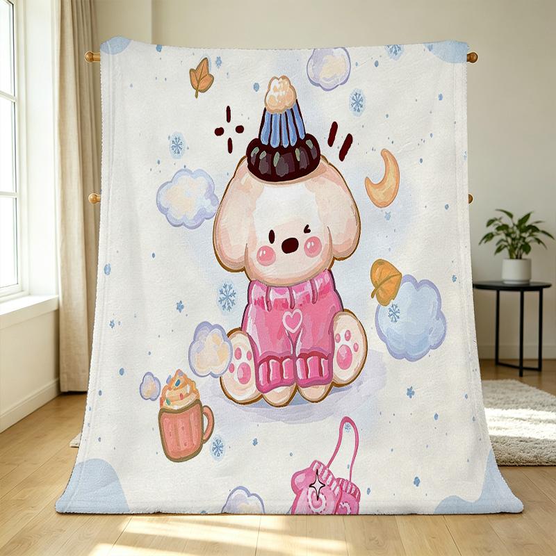 Plush Flannel Throw Blanket, Cute Cartoon Dog Series, Soft Cozy Warm Blanket for Home, Sofa, Bedroom, Christmas, Halloween
