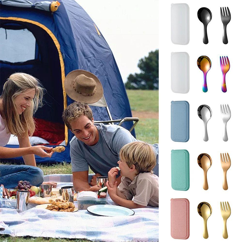 

Multicolor Portable Cutlery Set Plastic Box Tableware Suit Creative Spoon Fork Student Supplies pink box