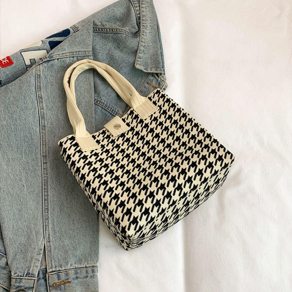 Tote Bag Houndstooth Handbags Large Capacity Shoulder Bag Simple Geometric Cloth Bag  Storage Bag