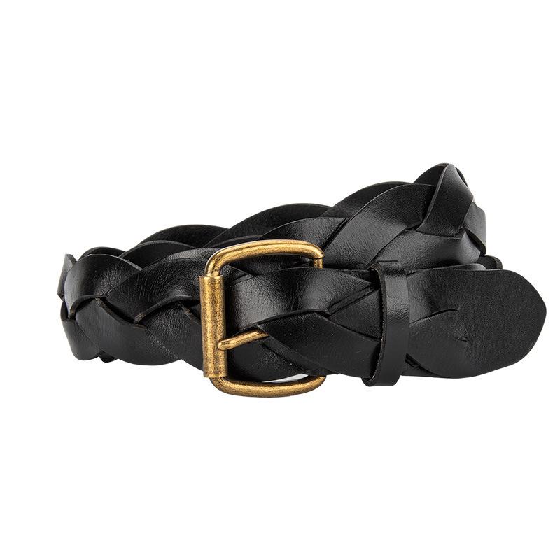 Belt Korean Version Hipster Pin Buckle Braided Belt Genuine Leather Cowhide Women's Belt Lazy Free Punching