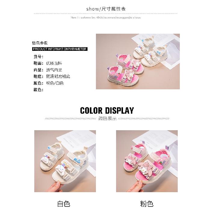 Girls' My Melody Summer New Open-Toe Non-Slip Beach Shoes for Older Children with Velcro Fashionable Versatile Sandals
