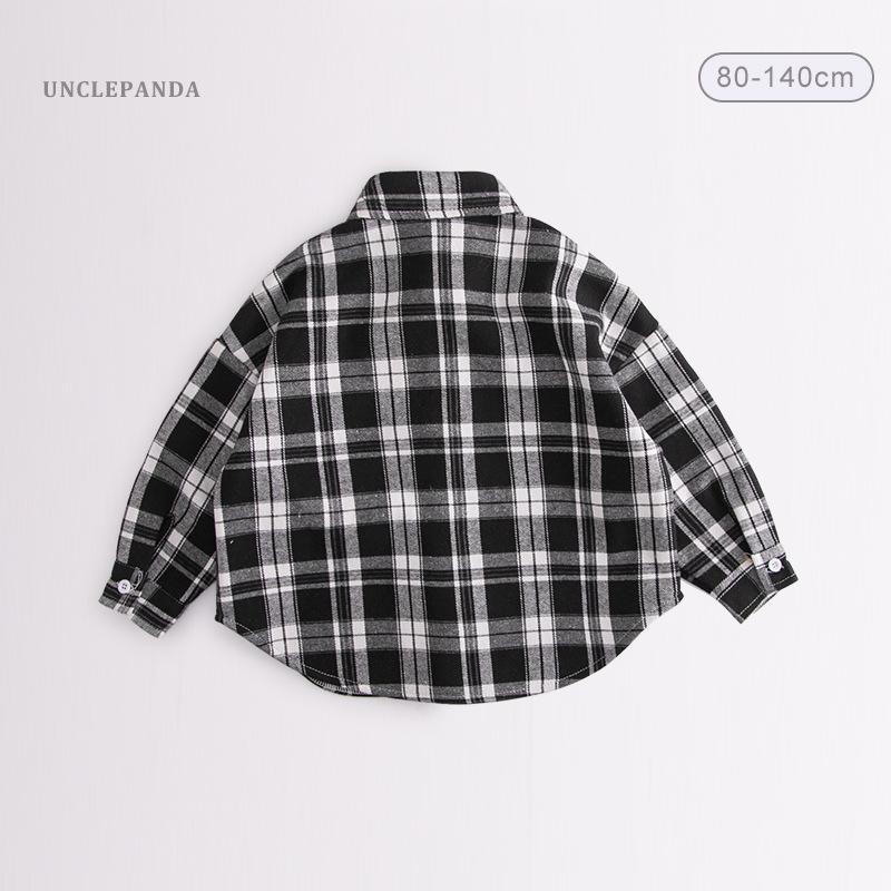 Children's Korean Style Plaid Fleece-Lined Shirt - Autumn/Winter Long Sleeve Cardigan for Boys (2023)
