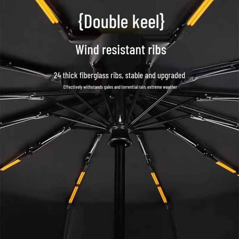 24-Rib Double Keel Extra Large Folding Umbrella - Reinforced, Thickened, Automatic for Sun and Rain, Unisex for Students
