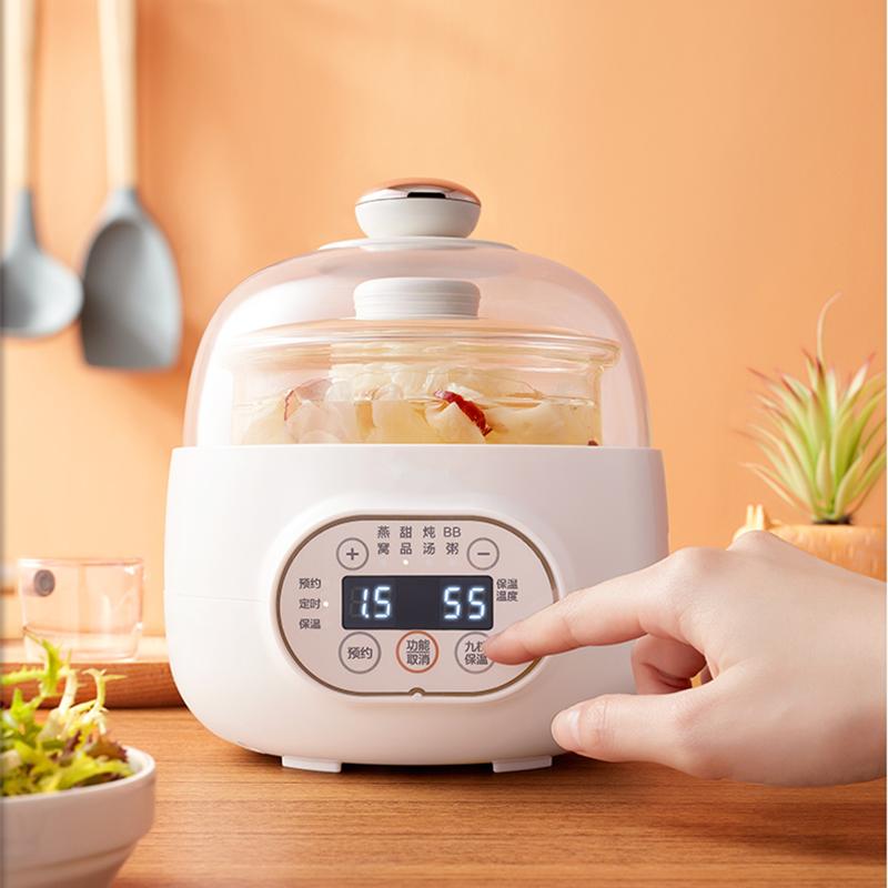 220V 1L Automatický elektrický hrnec na dušení Skleněný Pomalý hrnec na dětskou výživu Pro domácnost Multifunkční hrnec Hrnec na vaření jídla Bílá/Zelená barva