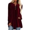 Women Velvet Shirt V-Neck Buttons Half Placket Long Sleeve Asymmetric Hem Pullover Tops Solid Color Mid-length