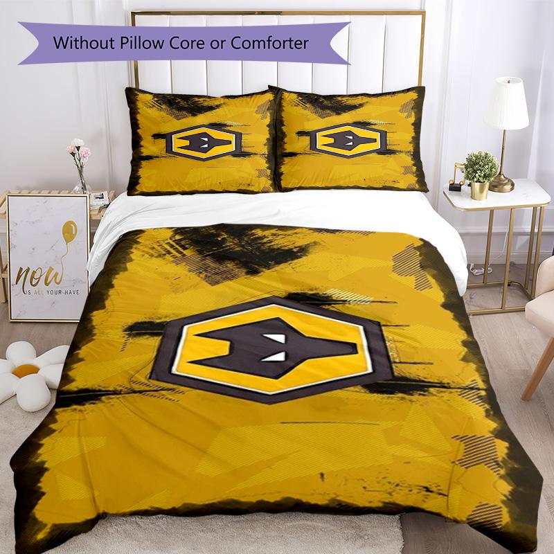 Wolves Football Club Emblem Printed Pattern Duvet Cover Set – Includes 1 Duvet Cover and 2 Matching Pillowcases Bedroom Decor Christmas Gifts