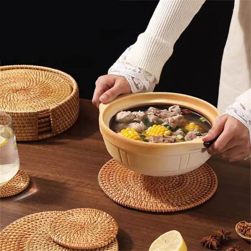 Handgemachter Rattan Teeuntersetzer Eleganter Rattan Teeuntersetzer Zarte Tassenuntersetzer Geeignet für verschiedene Anlässe