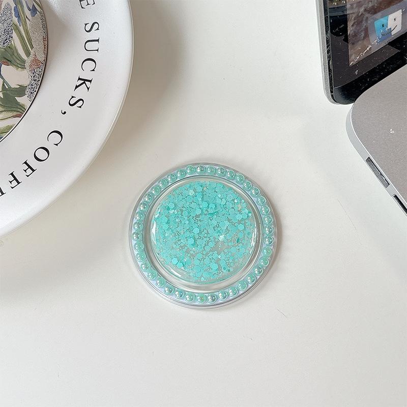 Creative Solid Color Epoxy Pearl Sequin Glitter Mobile Phone Airbag Holder Magnetic Desktop Support Lazy Ring